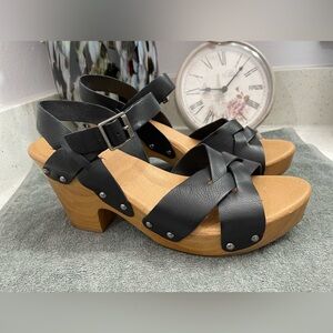 Kork-Ease Black Wedges with Wooden Sole